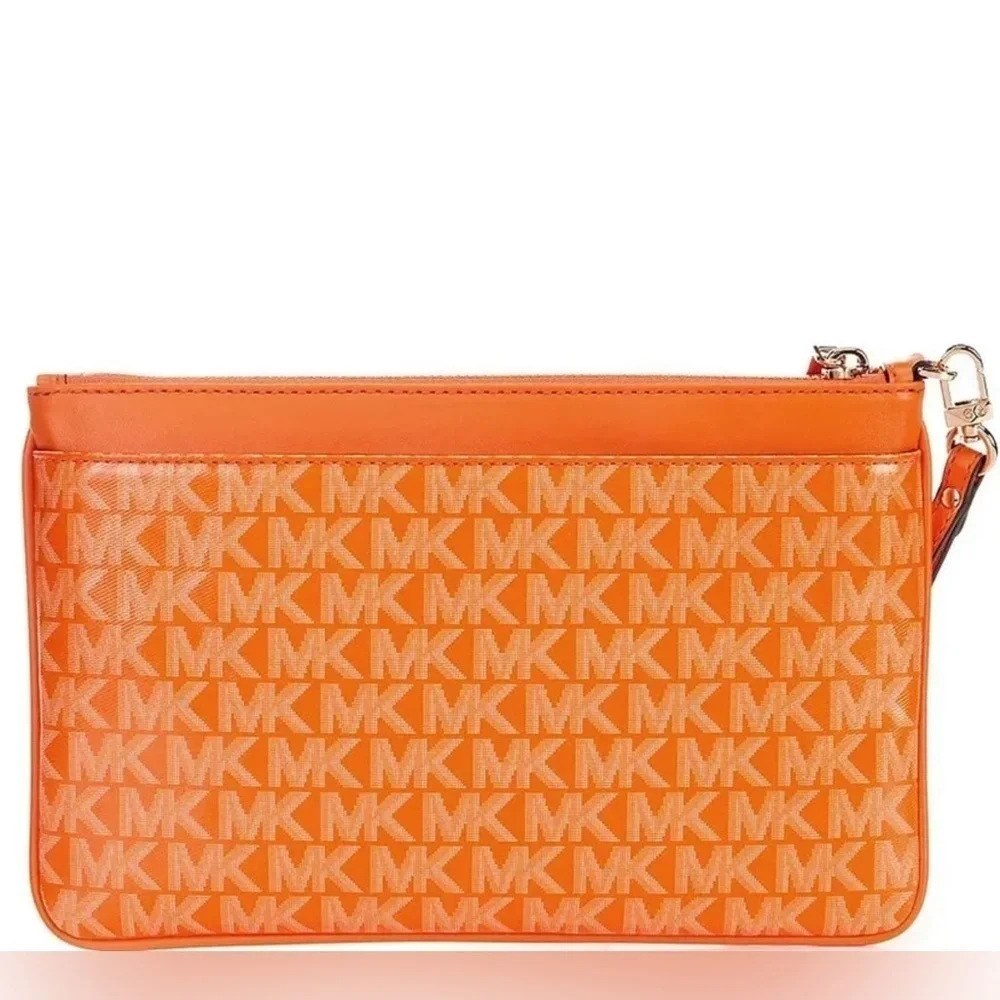 Michael Kors Logo Jet Set Charm Apricot Large Top Zip Wristlet